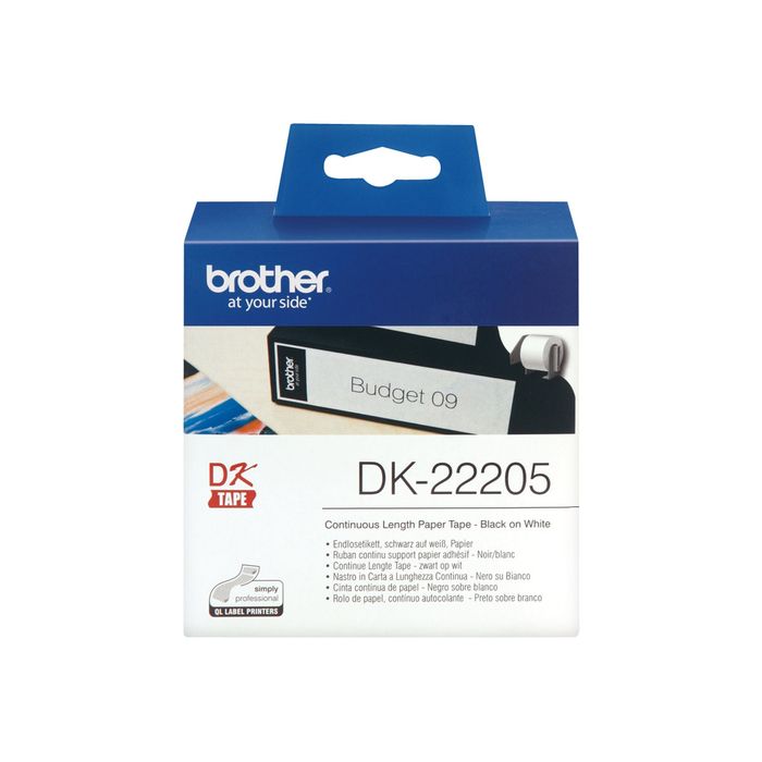 4977766628198-Brother DK-22205 - Ruban d'étiquettes auto-adhésives - 1 rouleau (62 mm x 30,5 m) - fond blanc 