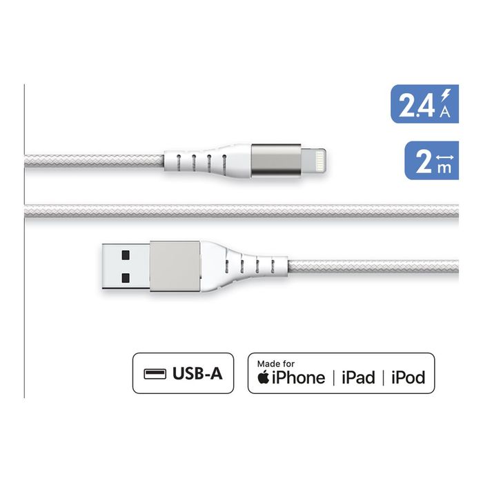 3571211509622-Force Power Lite - Câble USB (M) pour Lightning - 2 m - blanc-Avant-0