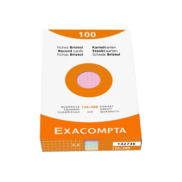 3130630132738-Exacompta - Pack de 100 Fiches Bristol - 12,5 x 20 cm - petits carreaux - non perforées - couleur-Avant-0