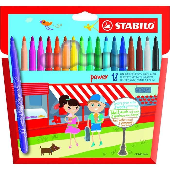 3168070280184-STABILO Power - 18 Feutres- pointe moyenne - couleurs assorties--0