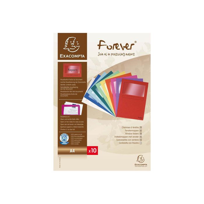 3130630502005-Exacompta Forever - 10 Chemises à fenêtre - 130 gr - couleurs assorties-Avant-3