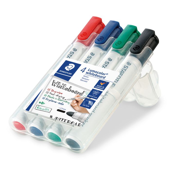 4007817328934-STAEDTLER LUMOCOLOR 351 - Pack de 4 marqueurs effaçables - pointe ogive - couleurs assorties--1