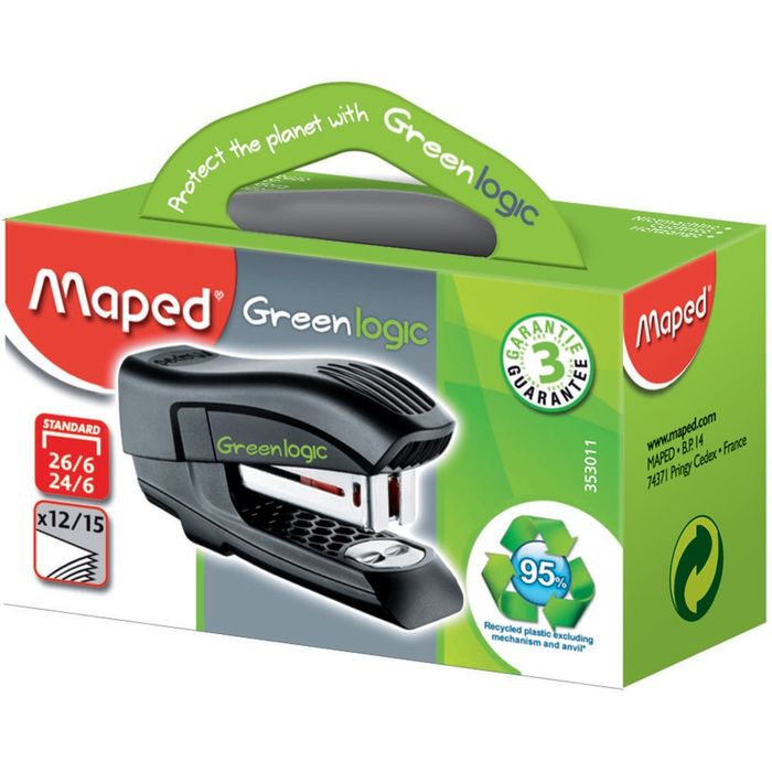 3154143530119-Maped - Mini Agrafeuse Greenlogic - capacité de 15 feuilles - agrafes 24/6 ou 26/6--0