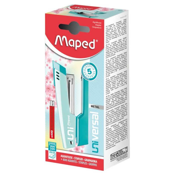 3154143543010-Maped - Agrafeuse Universal Metal - bleu pastel - capacité de 25 feuilles - agrafes 24/6 ou 26/6--0