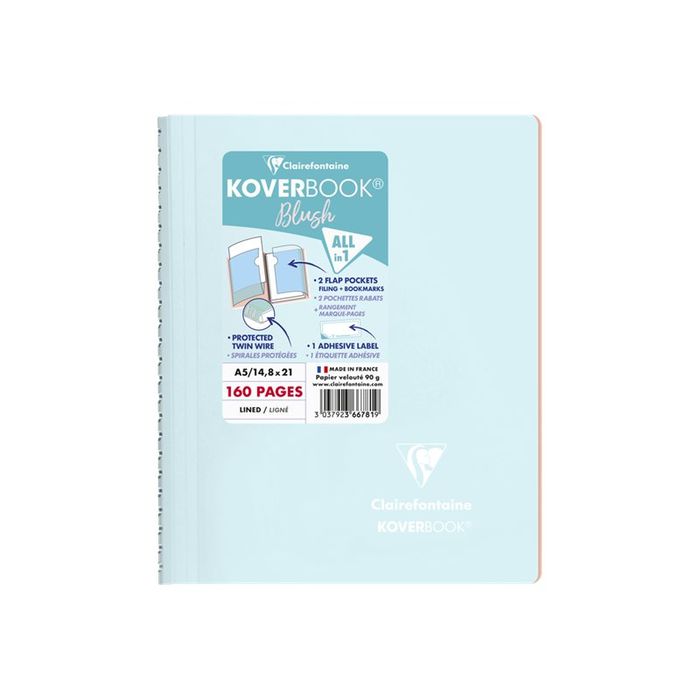 3037923667819-Clairefontaine Koverbook Blush - Carnet de notes enveloppant en polypro - A5 - 160 pages ligné - Différen-Avant-0