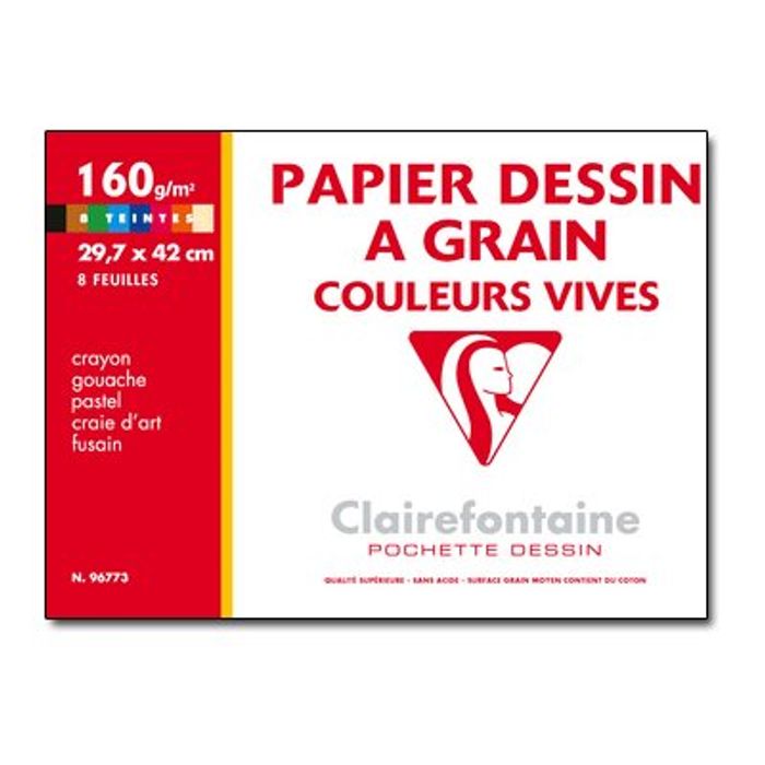 3329680967739-Clairefontaine - Papier à dessin - 29,7 x 42 cm - assortiment de couleurs vives ( pack de 8 )-Avant-0