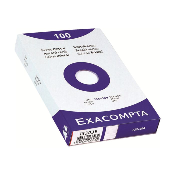 3130630133032-Exacompta - Pack de 100 Fiches Bristol - 12,5 x 20 cm - unies - non perforées - blanc-Angle gauche-1