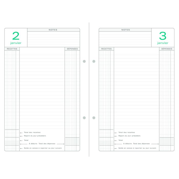 3130630389781-Recharge d'agenda Perpétuel de caisse - 1 jour par page - 16 x 24 cm - feuilles mobiles 2 trous - Exac--0