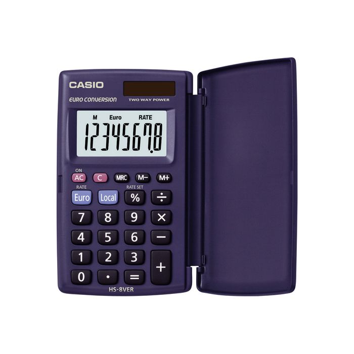 4549526613746-Calculatrice de poche Casio HS-8VER - 8 chiffres - alimentation batterie et solaire-Avant-0