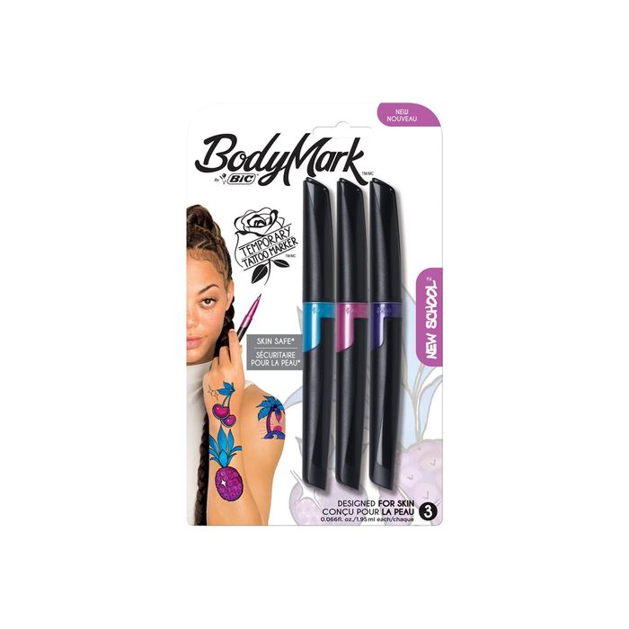 3086123570955-BIC BodyMark New School - 3 marqueurs tatoo + 2 pochoirs - couleurs assorties-Avant-0