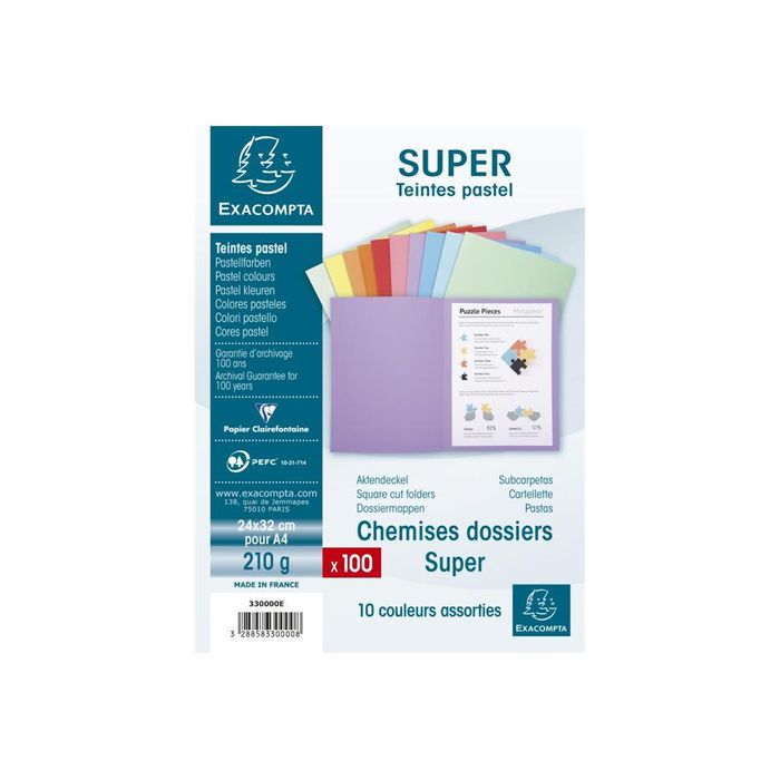 3288583300008-Exacompta Super 210 - 100 Chemises - 210 gr - couleurs assorties-Avant-1