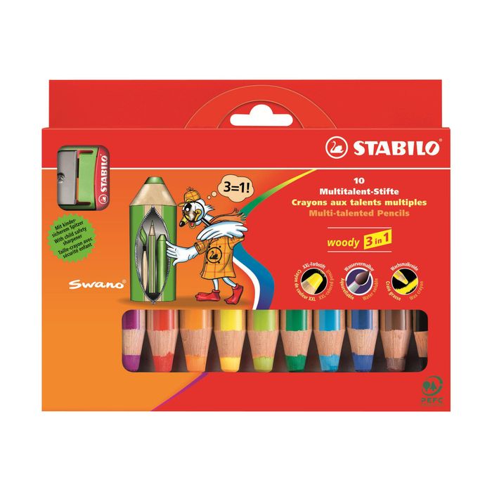 4006381346917-Stabilo woody 3 in 1 - 10 Crayons de couleur - 10 mm - couleurs assorties-Avant-0