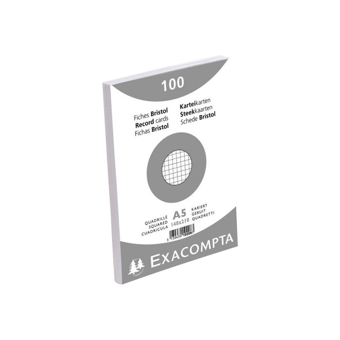 3130631102082-Exacompta - 10 Packs de 100 Fiches Bristol - A5 - petits carreaux - non perforées - blanc-Angle gauche-2