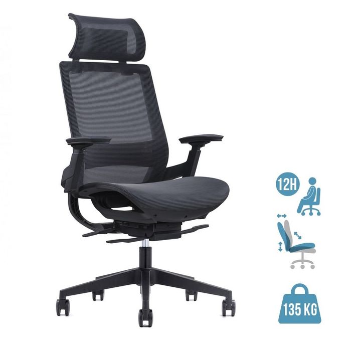 3700339893904-Fauteuil de bureau WALLACE - accoudoirs réglables - appui-tête réglable - noir--0