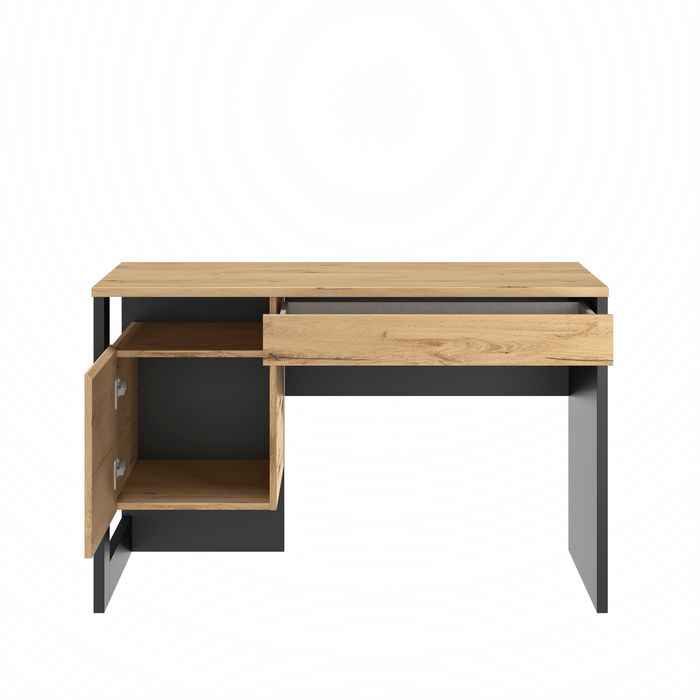 3483600814449-Bureau droit RUSSEL - 119 cm - 1 porte - Chêne helvezia et uni noir--6