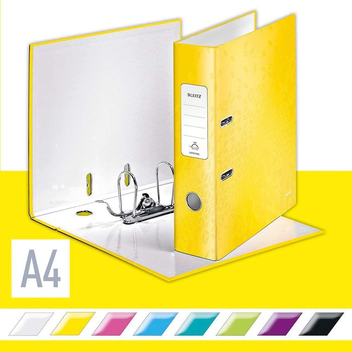 4002432120406-Leitz WOW - Classeur à levier 180° - Dos 80 mm - A4 - pour 600 feuilles - Carton pelliculé - jaune--0