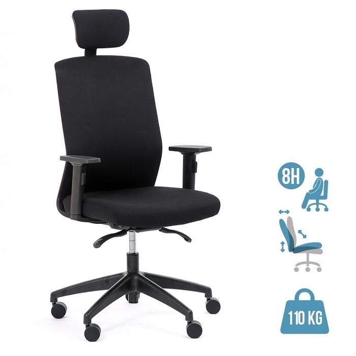 3701338801723-Fauteuil de bureau SCOTTY - accoudoirs réglables - appui-tête réglable - noir--0