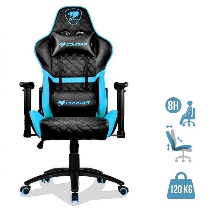 4715302442903-Fauteuil gamer ARMOR One - accoudoirs réglables - appui-tête intégré - noir et bleu--0