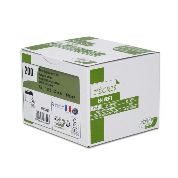 3250650033003-GPV Green - 200 Enveloppes recyclées C6 114 x 162 mm - 80 gr - blanc - bande adhésive ouverture rapid--0