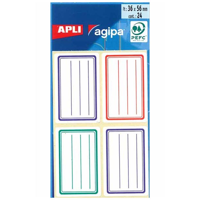 3270241010961-Apli Agipa - 24 Étiquettes scolaires cadre et lignes bleus, rouges, verts - 36 x 56 mm - réf 101096--0