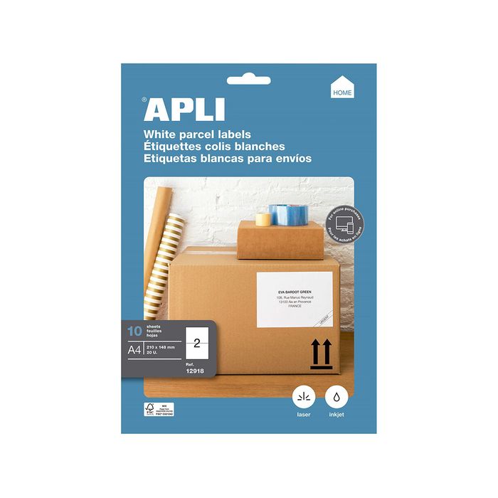 8410782129189-Apli Agipa - 20 Étiquettes adhésives blanches multi-usages - 210 x 148 mm - coins droits - réf 12918--0