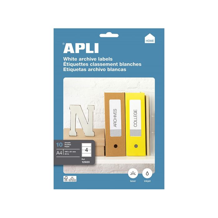 8410782129202-Apli Agipa - 40 Étiquettes adhésives blanches multi-usages - 190 x 61 mm - coins arrondis - réf 1292--0