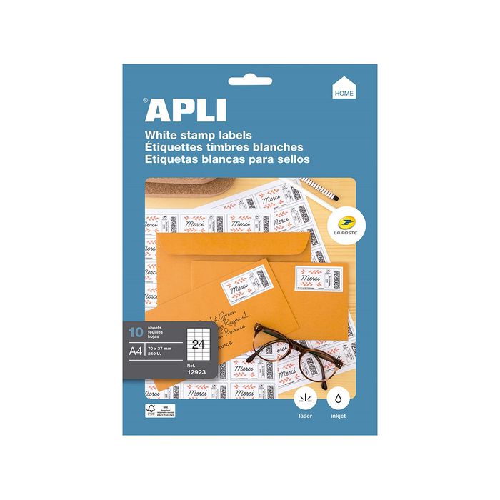 8410782129233-Apli Agipa - 240 Étiquettes adhésives blanches multi-usages - 70 x 37 mm - coins droits - réf 12923--0