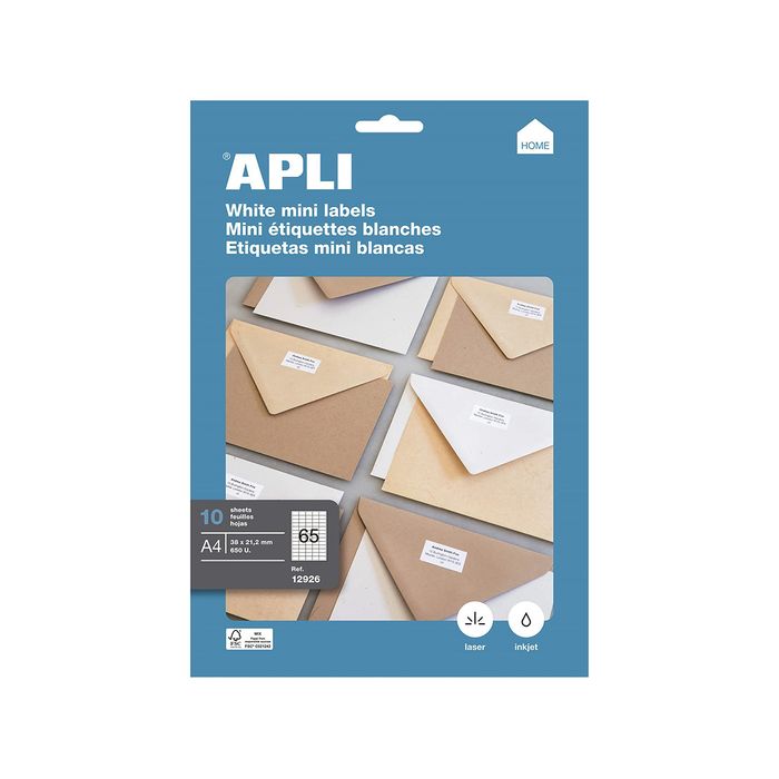 8410782129264-Apli Agipa - 650 Étiquettes adhésives blanches multi-usages - 38 x 21,2 mm - coins droits - réf 1292--0