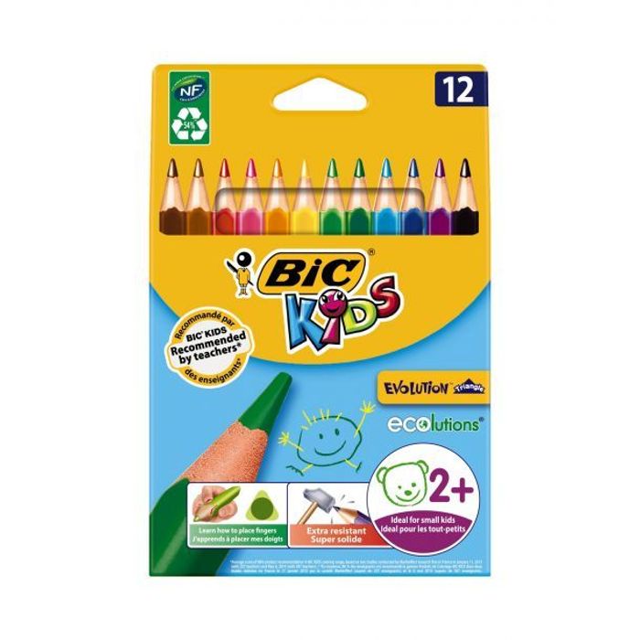 3086124001632-BIC Kids Evolution - 12 Crayons de couleurs triangulaires--0