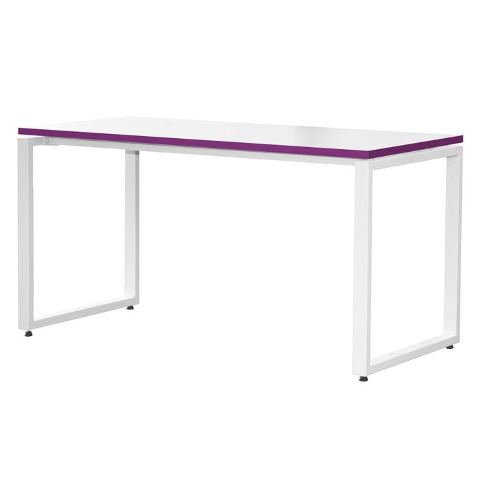 3700339874033-Bureau droit MT1 Elégance - L120 x P67 x H75 cm - pieds blancs - plateau blanc chants prune--1