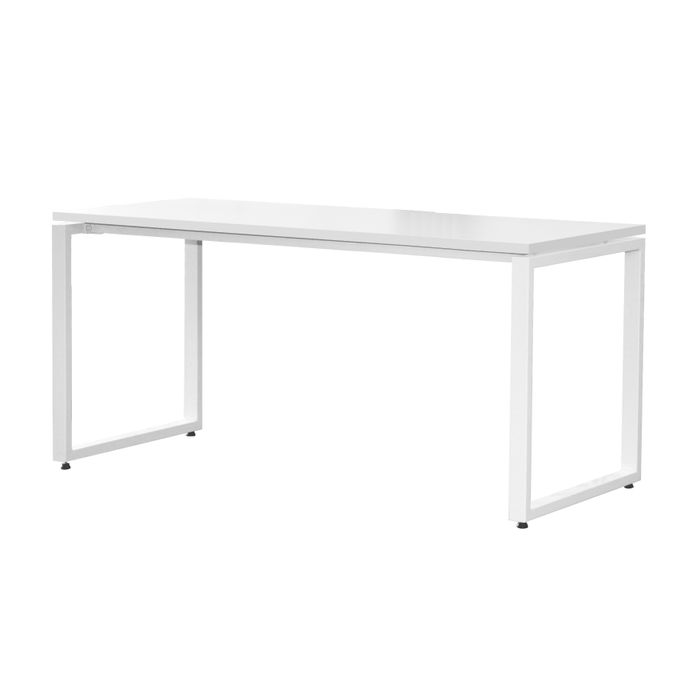 3700339874040-Bureau droit MT1 Elégance - L140 x P67 x H75 cm - pieds blancs - plateau blanc--2