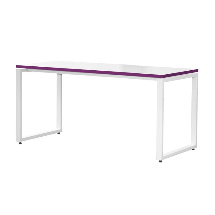 3700339874071-Bureau droit MT1 Elégance - L140 x P67 x H75 cm - pieds blancs - plateau blanc chants prune--1