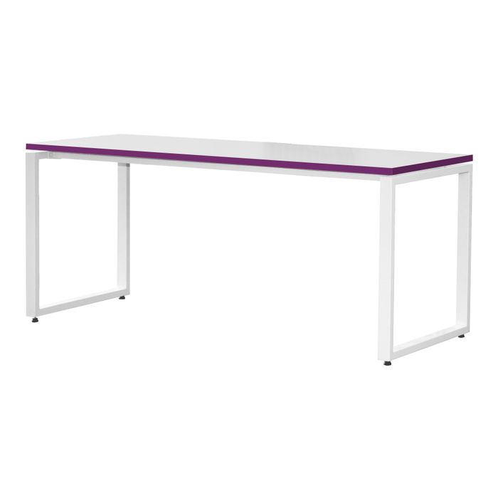 3700339874118-Bureau droit MT1 Elégance - L160 x P67 x H75 cm - pieds blancs - plateau blanc chants prune--1