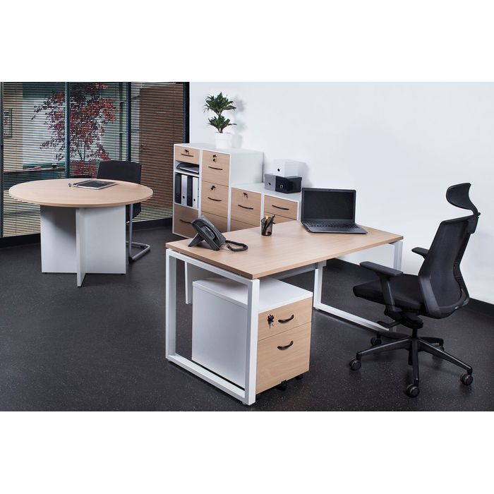 3700339878048-Bureau droit MT1 Elégance - L160 x P67 x H75 cm - pieds blancs - plateau imitation hêtre--0