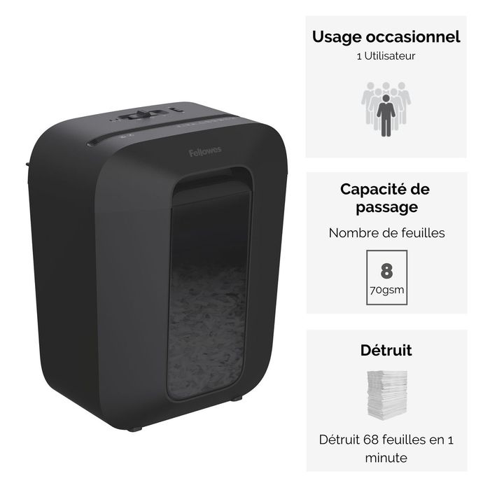 043859764778-Fellowes Powershred LX45 - destructeur de documents coupe croisée - 8 feuilles - Corbeille 17 litres - verrouilla--1