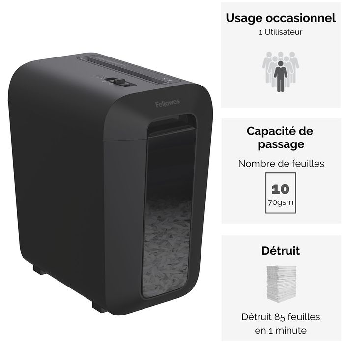 043859764792-Fellowes Powershred LX65 - destructeur de documents coupe croisée - 10 feuilles - Corbeille 22 litres - séc--1