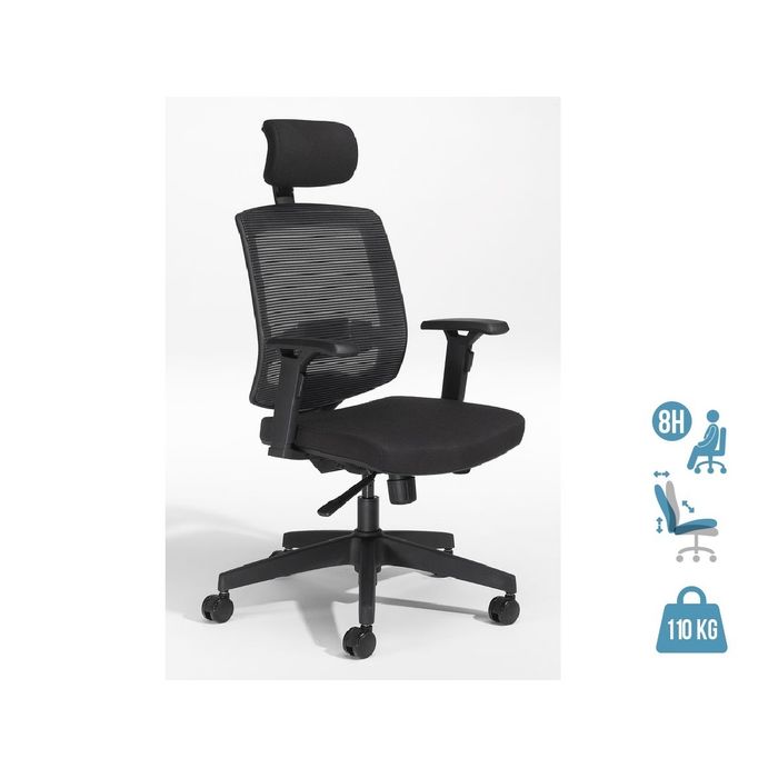 3760388580255-Fauteuil de bureau MALICE avec têtière - accoudoirs réglables - noir--0