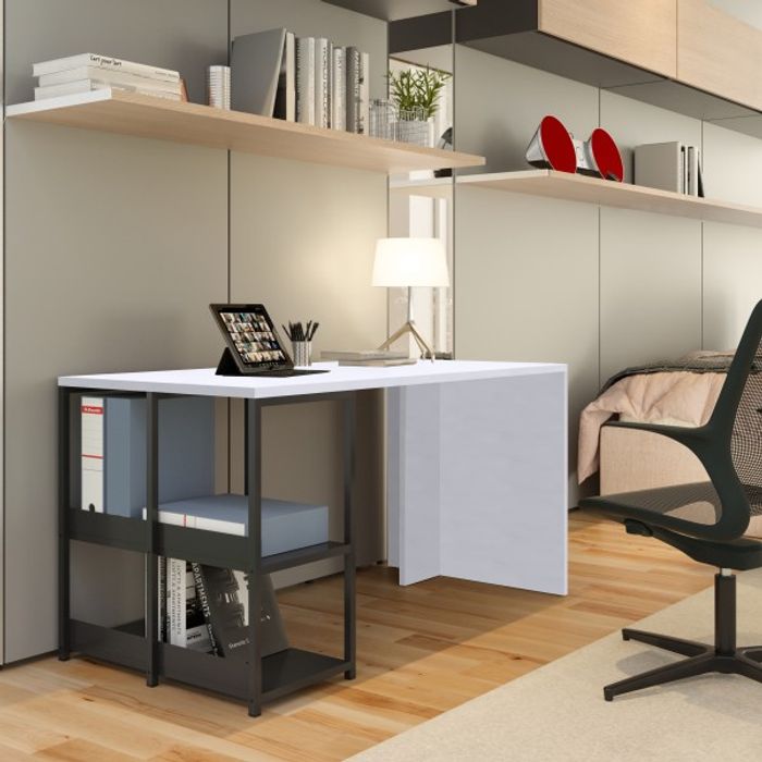 7331910005162-Bureau avec structure métallique - 140 cm - blanc--0