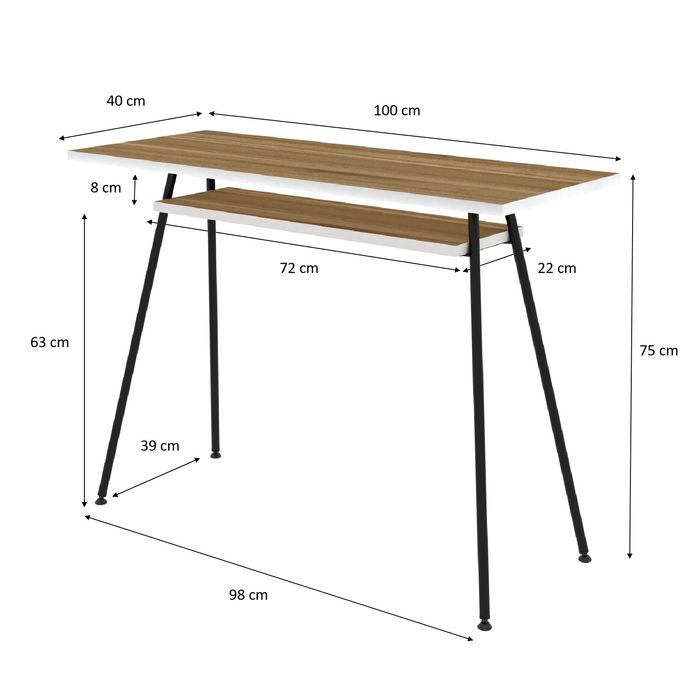 3660141256260-EasyHome - Bureau télétravail LV1 100 cm - avec tablette - noyer - pieds noirs--3