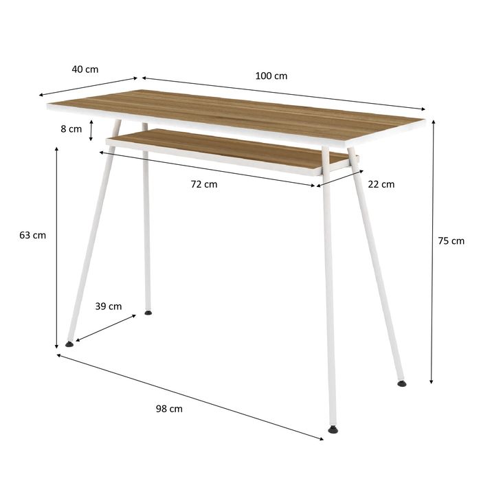 3660141256277-EasyHome - Bureau télétravail LV1 100 cm - avec tablette - noyer - pieds blancs--3