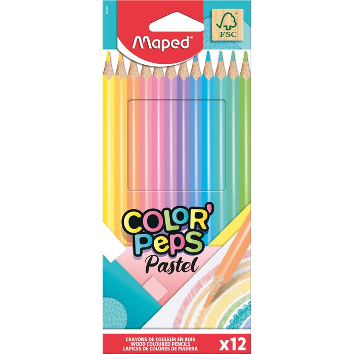 3154148320692-Maped Color'Peps Pastel - 12 Crayons de couleur - couleurs pastels assorties--0