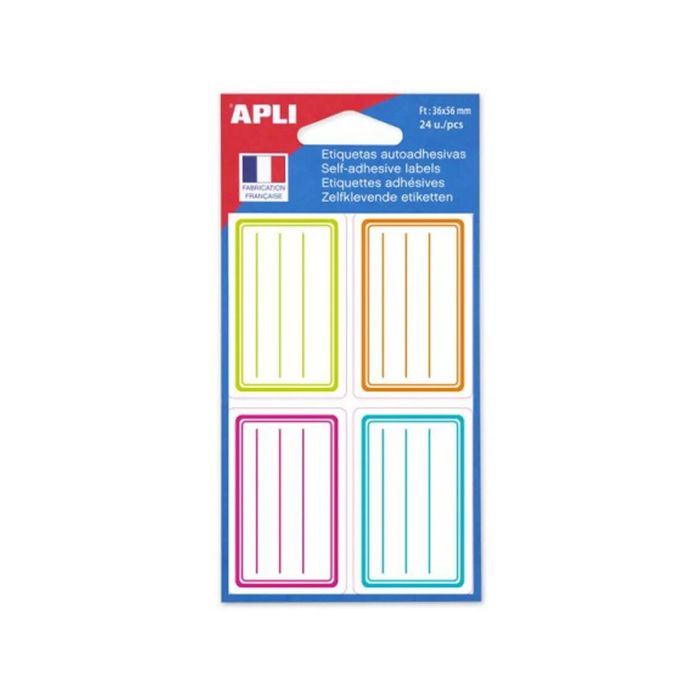 3270241026740-Apli Agipa - 24 Étiquettes scolaires cadre et lignes couleurs peps - 36 x 56 mm - réf 102674--0