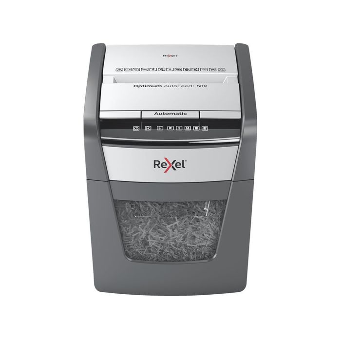 5028252613866-Rexel Optimum Auto+ 50X - destructeur de documents coupe croisée - 50 feuilles - Corbeille 20 litres--3