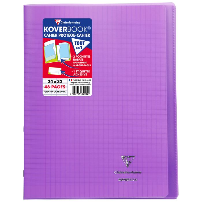 3037929844016-Clairefontaine Koverbook - Cahier polypro 24 x 32 cm - 48 pages - grands carreaux (Seyes) - disponible dans diff--4