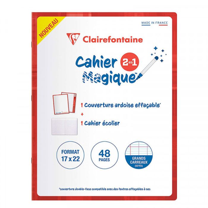 3329680667516-Clairefontaine - Cahier magique ardoise 17 x 22 cm - 48 pages - grands carreaux (Seyes) - couverture effa