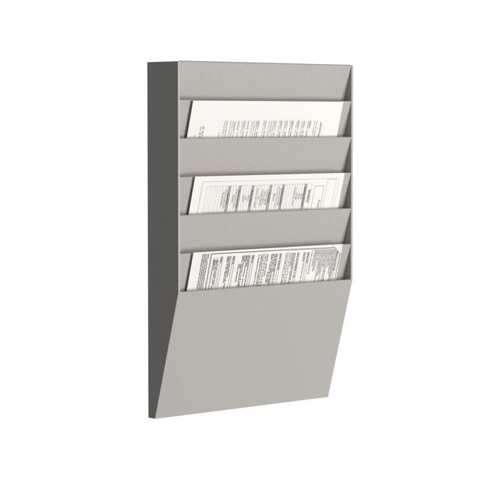 3660141881899-Présentoir mural - 6 cases horizontales pour document format A4 - gris--0