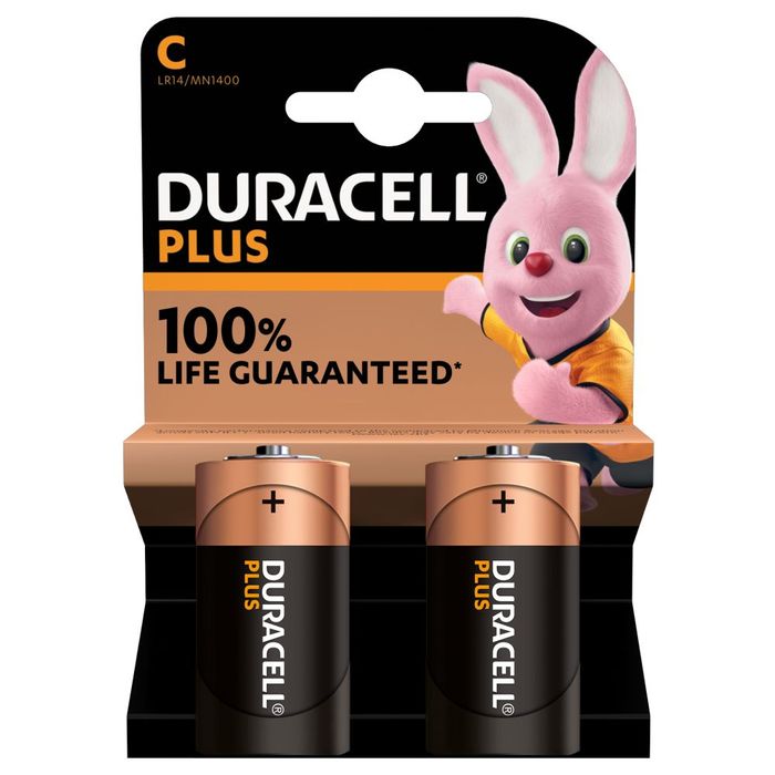 5000394141827-DURACELL 100% Plus -2 piles alcalines - C LR14--0