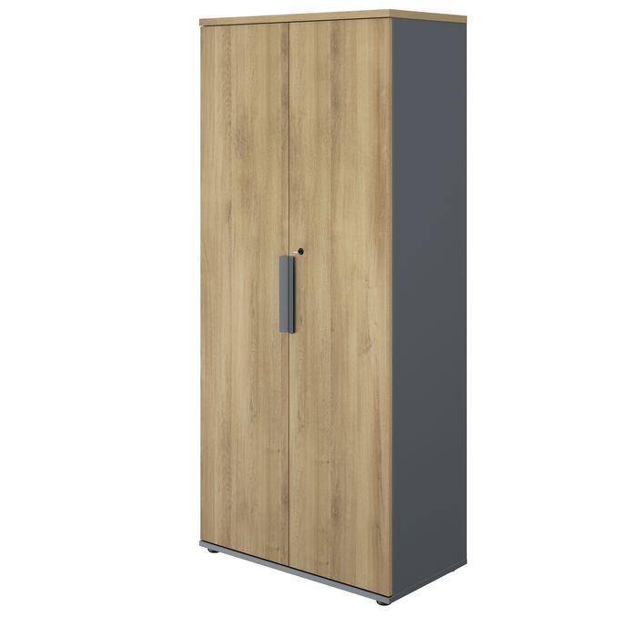 3483601088795-Armoire haute ARCADE -  L81 x H184 x P45 - 2 portes - chêne/anthracite--0