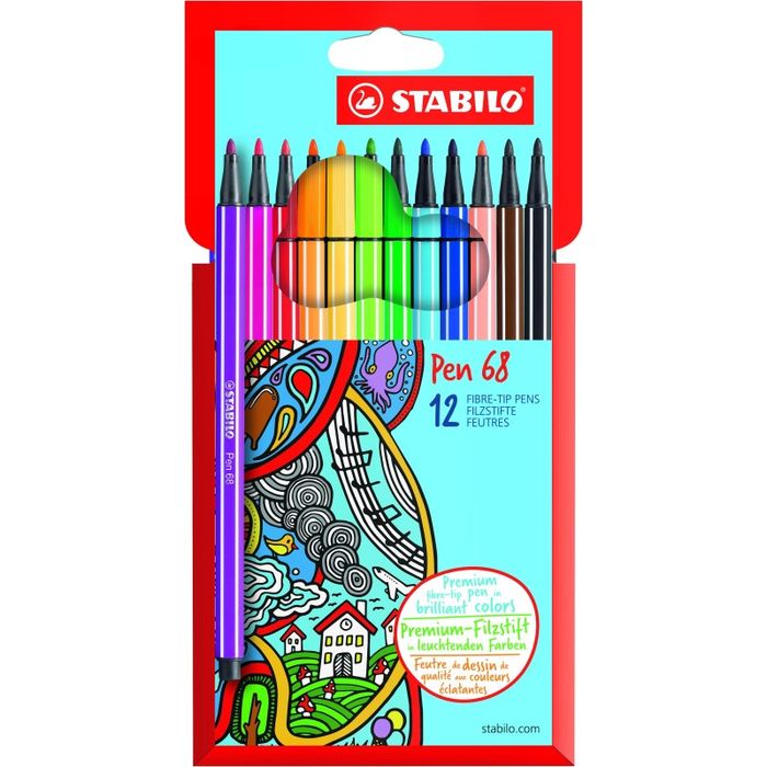 4006381483834-STABILO Pen 68 - 12 Feutres pointe moyenne - couleurs assorties--0