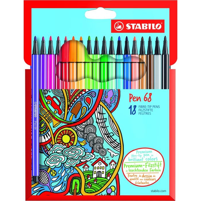 4006381483858-STABILO Pen 68 - 18 Feutres pointe moyenne - couleurs assorties--0